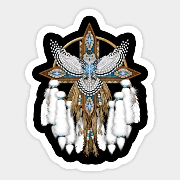 Snowy Owl Native American Mandala Sticker by NaumaddicArts